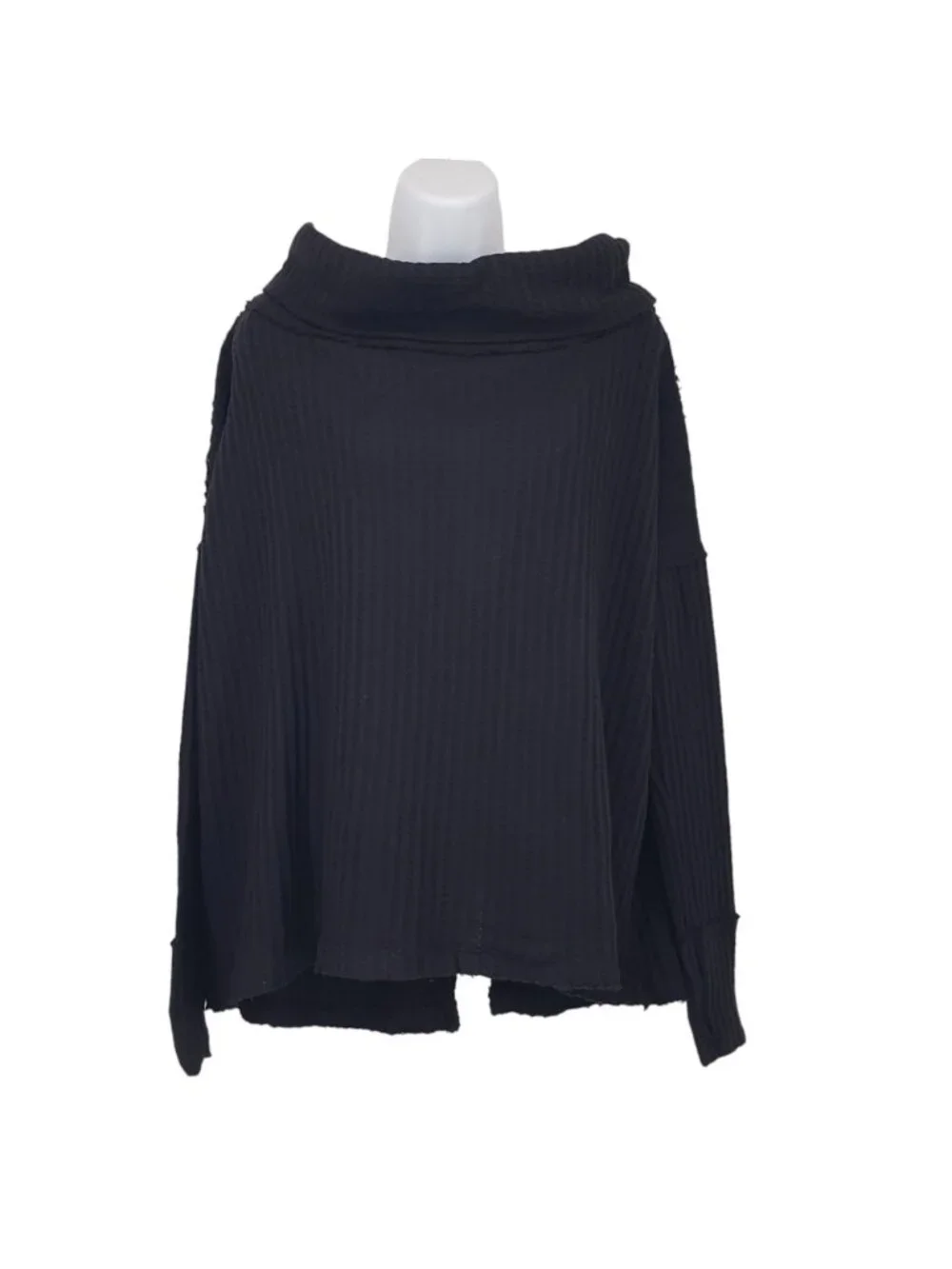 Free People Coastal Boho Beachy Oversized‎ Waffle Knit Top Split Back Blk M NWT